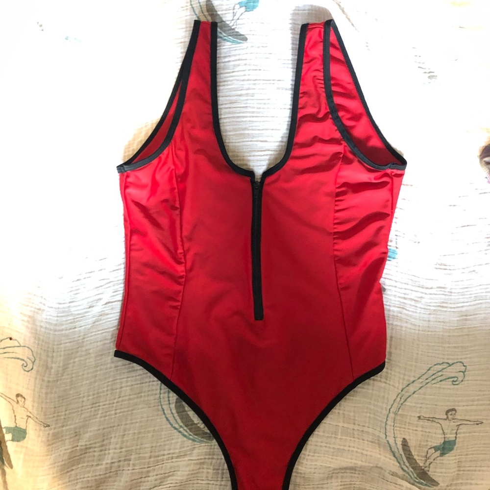 Red zipper swimsuit